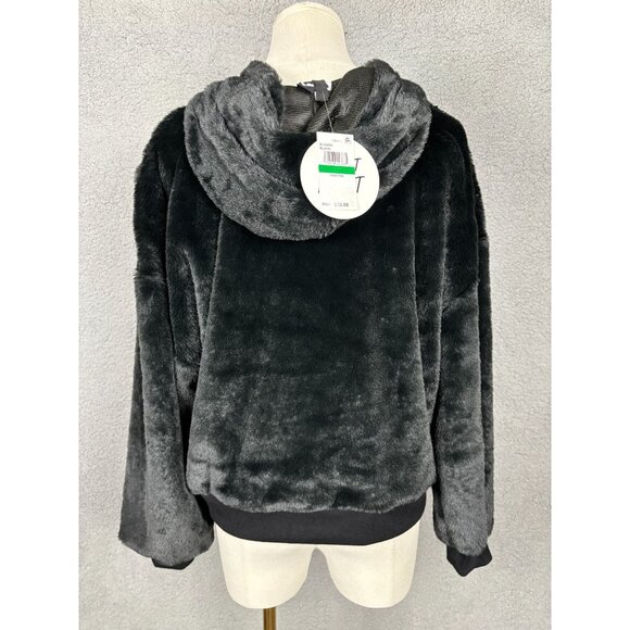 Planet Heart Juniors' Cozy Faux Fur Hoodie "BOSTON" Black Size Large NWT's - Picture 5 of 8